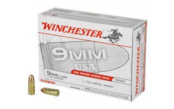 Winchester Ammunition, USA, 9MM, 115 Grain, Full Metal Jacket, 200 Round Box