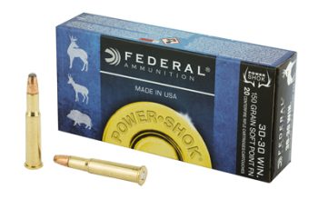 Federal, PowerShok, 30-30, 150 Grain, Jacketed Soft Point Flat Nose, 20 Round Box