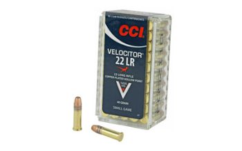 CCI Ammunition, Velocitor, 22LR, 40 Grain, Gilded Lead Hollow Point, 50 Round Box