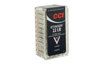 CCI Ammunition, Stinger, 22LR, 32 Grain, Gilded Lead Hollow Point, 50 Round Box