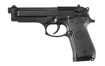 Beretta, M9, Double Action/Single Action, Semi-automatic, Metal Frame Pistol, Full Size, 9MM, 4.9" Barrel, Alloy, Matte Finish, Black, Polymer Grips, 3 Dot Sights, Ambidextrous Safety, 15 Rounds, 2 Magazines