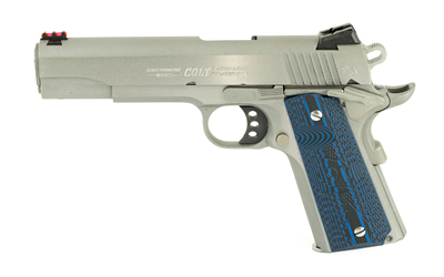 Colt's Manufacturing, Competition SS, Semi-automatic, Metal Frame Pistol, Full Size, 9MM, 5" Barrel, Steel, Stainless Finish, G10 Checkered Blue Grips, Novak Red Fiber Optic Front Sight, Novak Adjustable Rear Sight, 9 Rounds, Series 70 Firing System
