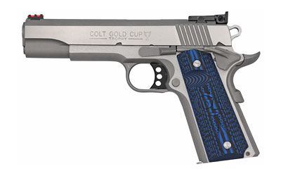Colt's Manufacturing, Gold Cup Lite, 1911, Semi-automatic, Metal Frame Pistol, Full Size, 45ACP, 5" Barrel, Steel, Brushed Stainless Finish, G10 Grips, Fiber Optic Front & Adjustable Rear Sights, 8 Rounds, 1 Magazine, Upswept Beavertail Grip Safety