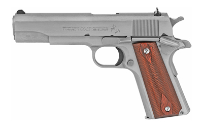 Colt's Manufacturing, Government Model, 1911 Classic, Semi-automatic, Metal Frame Pistol, Full Size, 38 Super, 5" Barrel, Steel, Stainless Finish, 9 Rounds, 1 Magazine