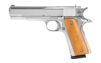 Armscor, GI Standard FS Nickel, 1911, Semi-automatic, Metal Frame Pistol, Full Size, 45ACP, 5" Barrel, Steel, Polished Nickel Finish, Wood Grips, Fixed Sights, 8 Rounds, 1 Magazine