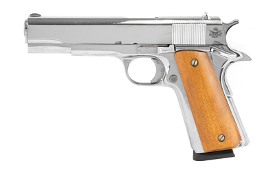 Armscor, GI Standard FS Nickel, 1911, Semi-automatic, Metal Frame Pistol, Full Size, 45ACP, 5" Barrel, Steel, Polished Nickel Finish, Wood Grips, Fixed Sights, 8 Rounds, 1 Magazine