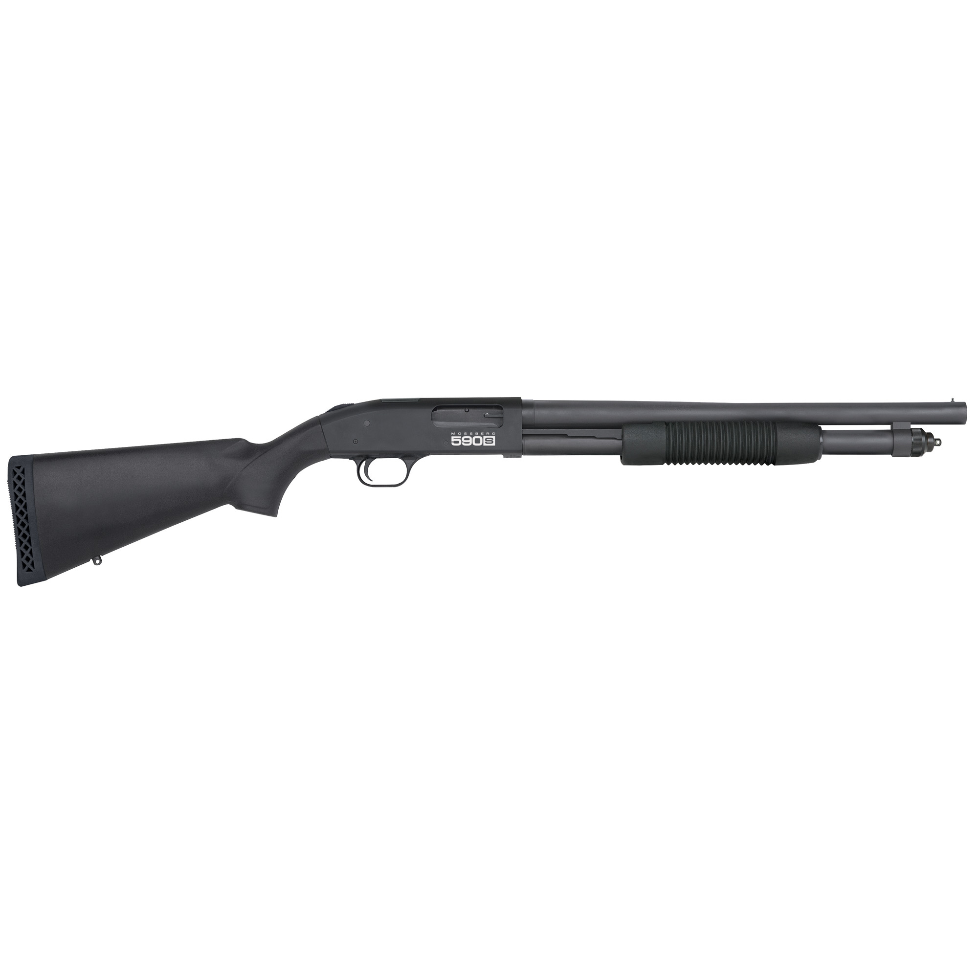 Mossberg, 590S, Optic Ready, Pump Action, 12 Gauge, 3" Chamber, 18.5" Barrel, Matte Blued Finish, Synthetic Stock, Bead Sight, Receiver Milled for Shield RMSc Pattern Micro Dot Sights, 9 Rounds, Cycles 1.75", 2.75", or 3"
