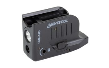 Nightstick, TSM-14G, Subcompact Tactical Weapon-Mounted Light w/Green Laser, Fits Glock 43/43X/48 MOS, 150 Lumens, 2,700 Candela, Black, .75 Hours of Runtime, IP-X4 Water-Resistant, Rechargeable Battery