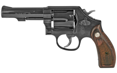 Smith & Wesson, Model 10, Classic, Double/Single Action, Metal Frame Revolver, K-Frame, 38 Special +P, 4" Barrel, Carbon Steel, Blued Finish, Wood Grips, Fixed Sights, 6 Rounds