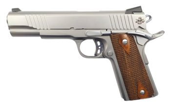 Armscor, Rock Stainless FS, 1911, Semi-automatic, Metal Frame Pistol, Full Size, 45ACP, 5" Barrel, Steel, Stainless Finish, Wood Grips, Fixed Sights, 8 Rounds, 1 Magazine