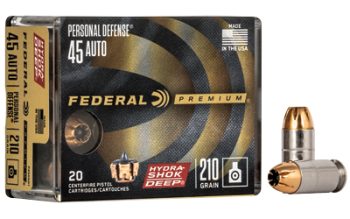 Federal, Premium, Hydra-Shok Deep, 45ACP, 210 Grain, Jacketed Hollow Point, 20 Round Box