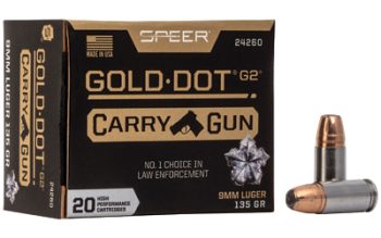 Speer Ammunition, Speer Gold Dot, 9MM, 135Gr, Gold Dot Hollow Point, 20 Round Magazine
