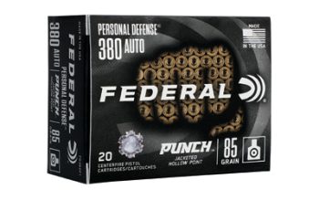 Federal, Premium, Punch, 380 ACP, 85Gr, Jacketed Hollow Point, 20 Round Box