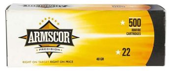 Armscor 22 LR, 40 grain, High Velocity Solid Point, 50/box, 500/brick