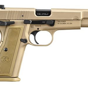 FN America, High Power, Semi-automatic, Single Action Only, Full Size, 9MM, 4.7" Barrel, PVD Finish, Flat Dark Earth, 2 Polymer Grip Pairs, Driftable Dovetail Sights, Ambidextrous Safety, 17 Rounds 2 Magazines, Includes Zippered Ballistic Range Bag