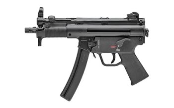 Heckler & Koch, SP5K-PDW, Pistol, Semi-automatic, 9MM, 5.83" Barrel, Threaded Barrel, Steel, Matte Finish, Black, Polymer Pistol Grip, Iron Sights, Ambidextrous Safety, 30 Rounds, 2 Magazines, Ambidextrous