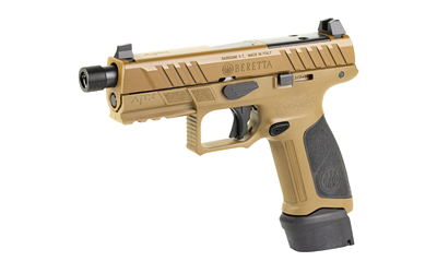 Beretta, APX, A1 Tactical, Striker Fired, Semi-automatic, Polymer Frame Pistol, Full Size, 9MM, 4.8" Threaded Barrel, 1/2x24, Matte Finish, Black Slide, Flat Dark Earth Frame, Optics Ready, Trigger Safety, Blackout Suppressor Height Sights, Interchan