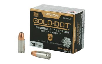 Speer Ammunition, Speer Gold Dot, Personal Protection, 9MM, 124 Grain, Hollow Point, +P, Short Barrel, 20 Round Box