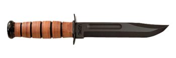 KA-BAR Knives, KA-BAR, USMC, Fixed Blade Knife, 7" Blade Length, 11.875" Overall Length, Clip Point, Plain Edge, 1095 Cro-Van/Black, Brown Leather, Leather Sheath
