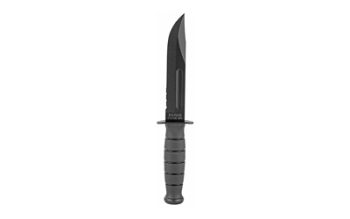 KA-BAR Knives, KA-BAR Short, Fixed Blade Knife, 5.25" Blade Length, 9.375" Overall Length, Clip Point, Combo Edge, 1095 Cro-Van/Black Steel, Matte Finish, Black, Kraton G Handle, Glass Filled Leather Sheath