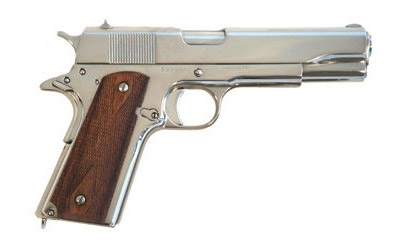 Cimarron, 1911A1, Semi-automatic, 1911, Metal Frame Pistol, Full Size, 45ACP, 5" Barrel, Steel, Nickel Finish, Wood Grips, Fixed Sights, 8 Rounds, 1 Magazine