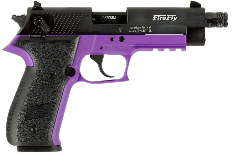 GSG GERG2213TFFLA FireFly 22 WMR 13+1 4.90" Black Threaded Barrel, Aluminum Serrated Slide, Purple Aluminum Frame w/Picatinny Rail, Textured Grip