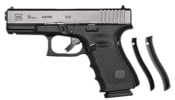 Glock UG1950713 G19 Gen4 Compact 9mm Luger 15+1 4.02" Black Steel Barrel, Matte Black Serrated Slide & Polymer Frame w/Picatinny Rail/Serrated Trigger Guard, Black Textured Finger Grooved w/Interchangeable Backstrap Grips, Right Hand