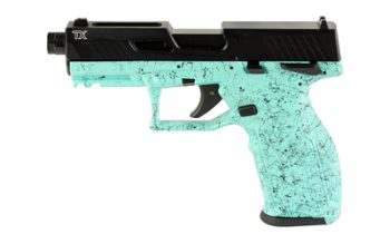 Taurus USA, TX22 Generation 2, Semi-automatic, Striker Fired, 22LR, 4.6" Threaded Barrel, Manual Safety, Matte Finish, Cyan Splatter on Frame, 2 Magazines, (1)-22 Round and (1)-16 Round