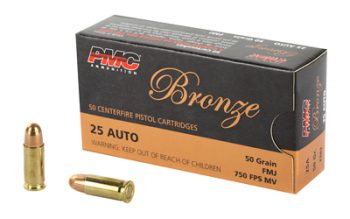 PMC Ammunition, Bronze, 25 ACP, 50 Grain, Full Metal Jacket, 50 Round Box